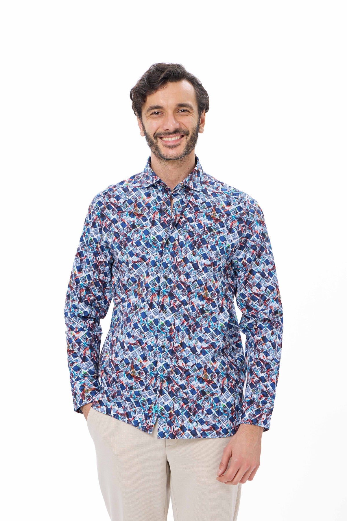Turquoise Geo Print Reversible Performance Shirt