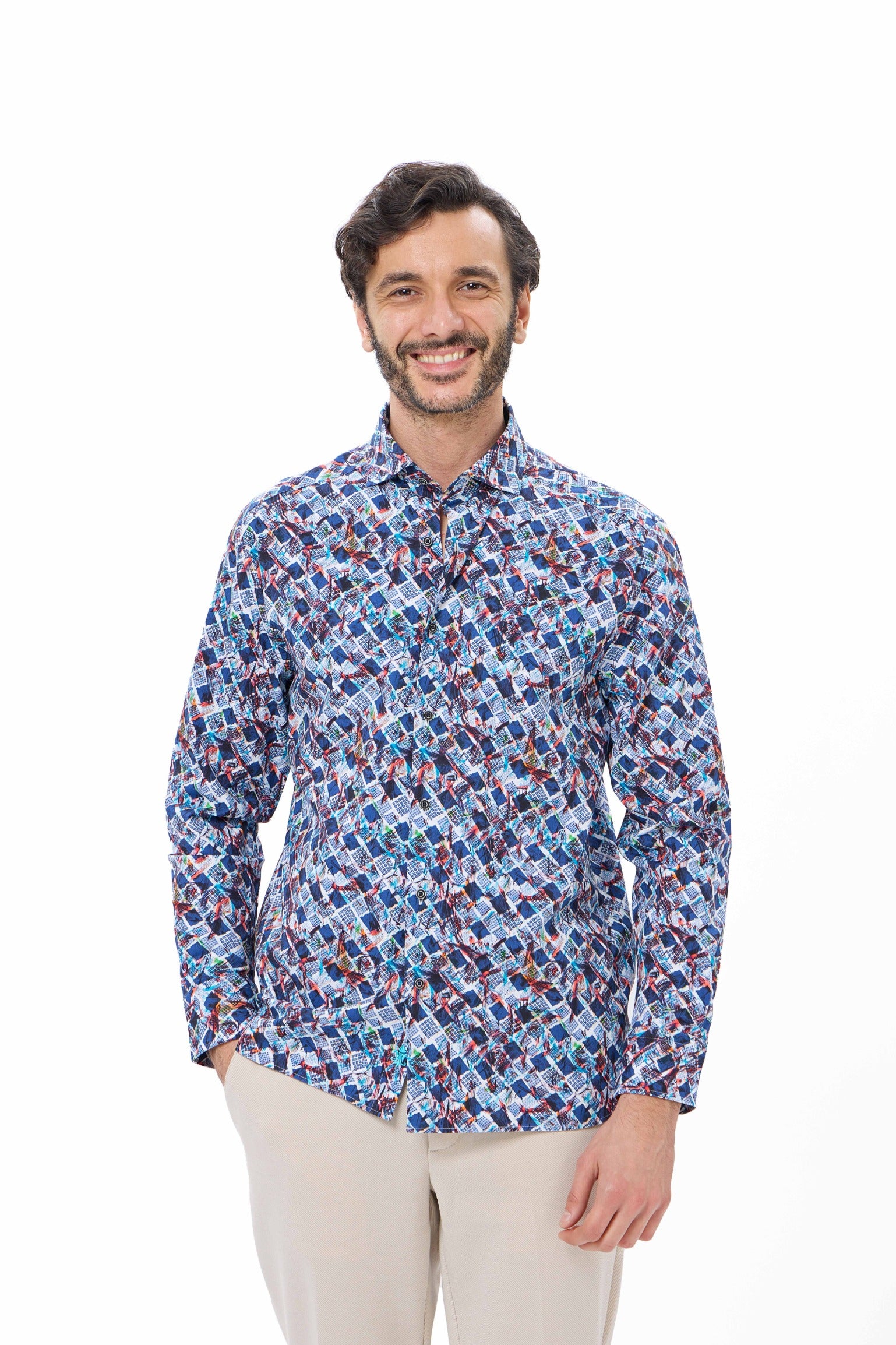 Turquoise Geo Print Reversible Performance Shirt