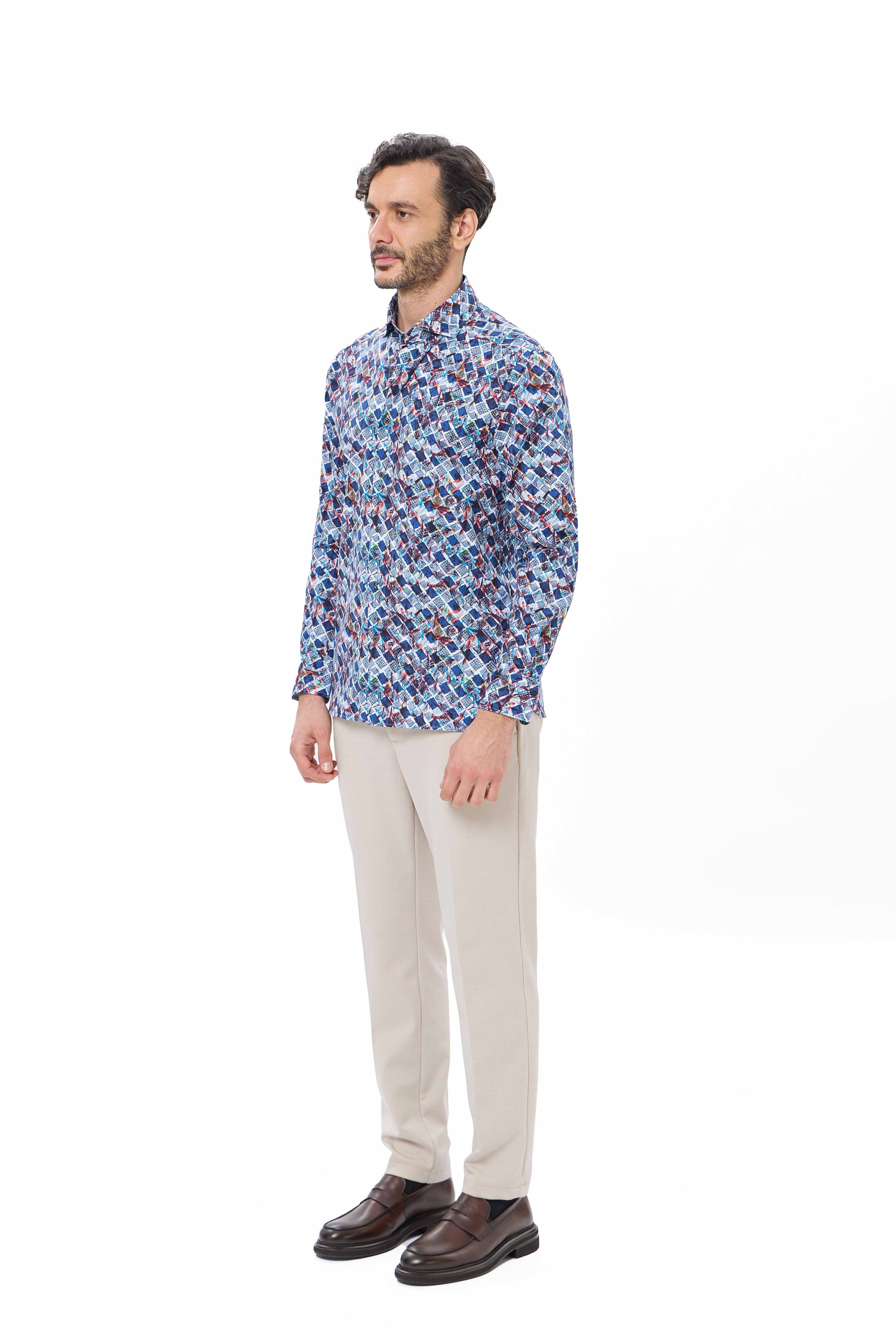 Turquoise Geo Print Reversible Performance Shirt