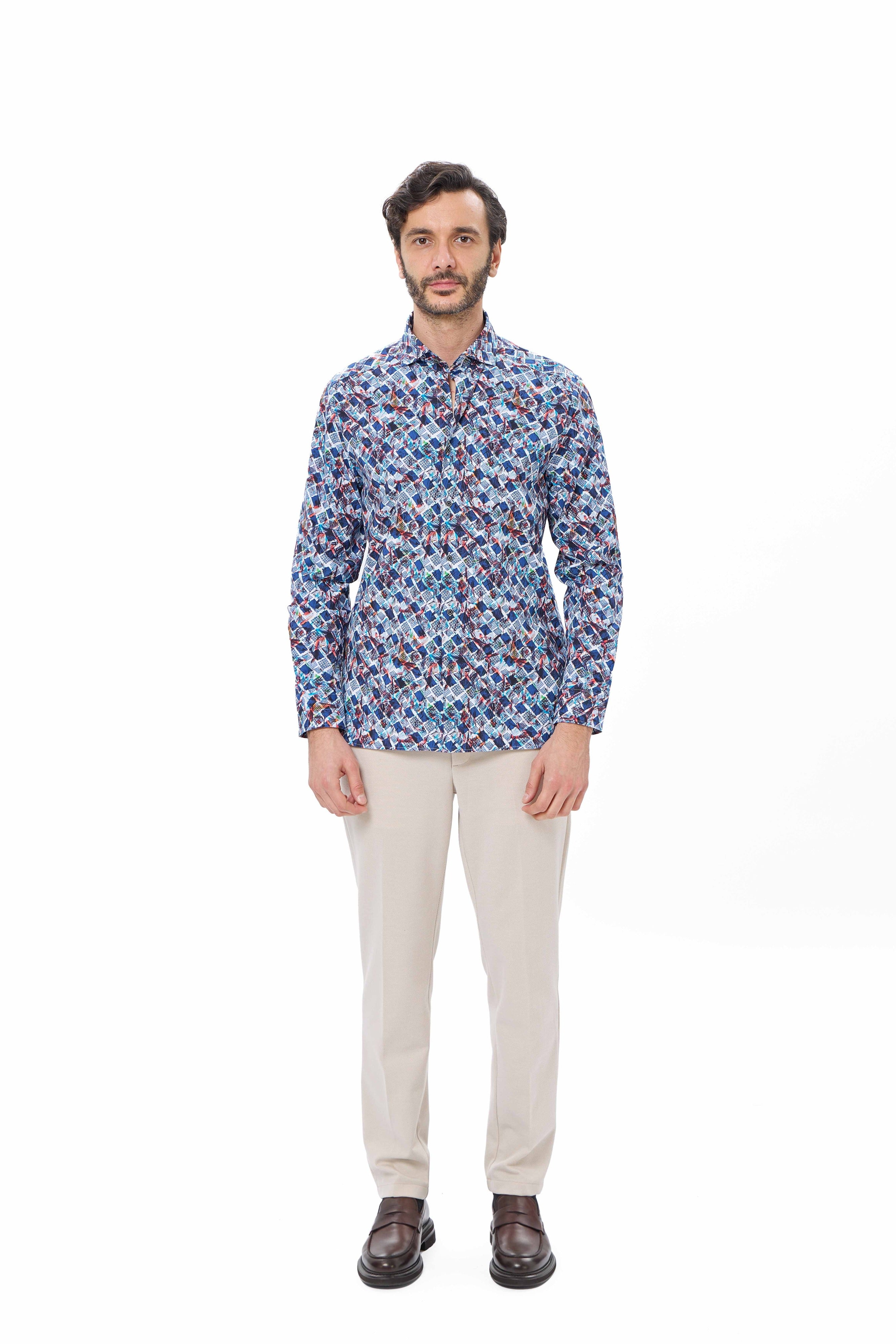 Turquoise Geo Print Reversible Performance Shirt