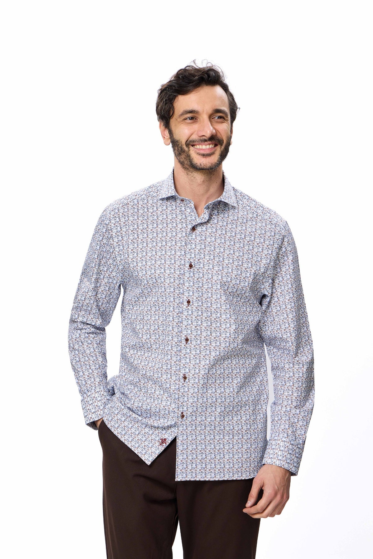 Navy & Brown Safety Pin Print Shirt