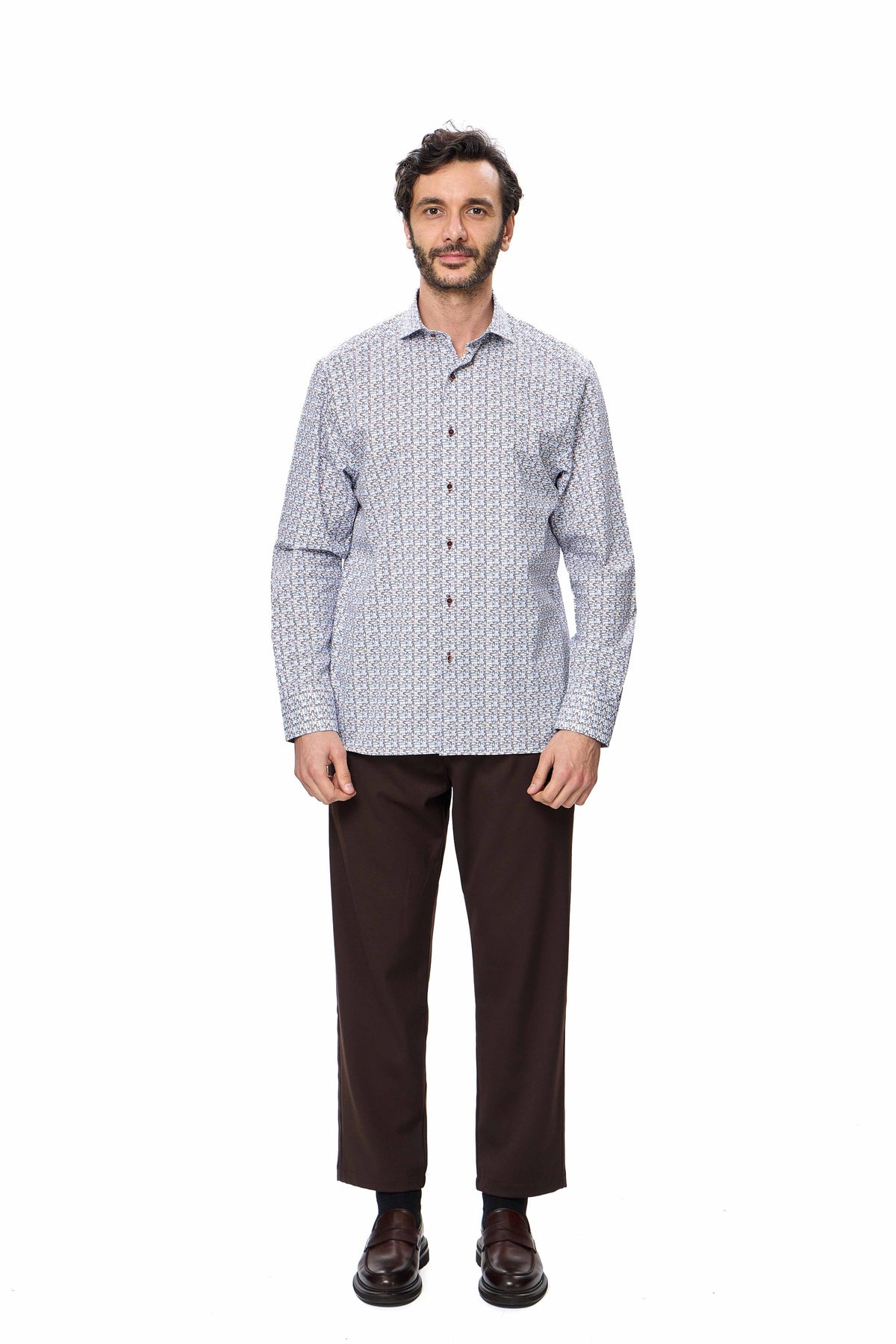 Navy & Brown Safety Pin Print Shirt