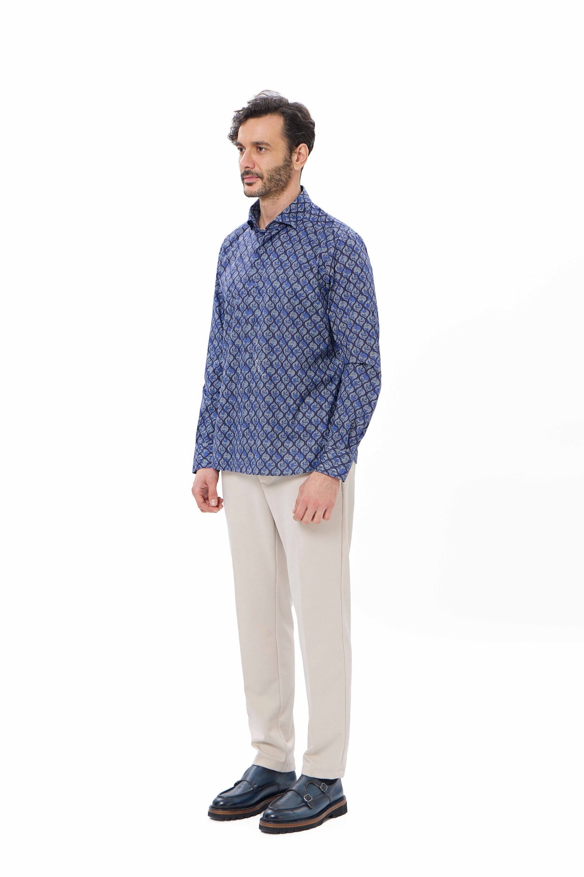 Indigo Leaf Herringbone Print Shirt