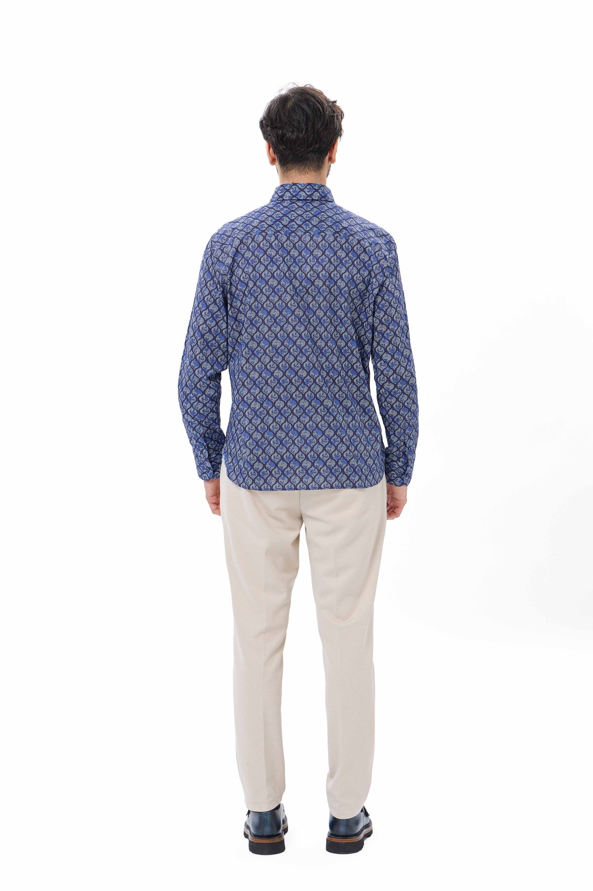 Indigo Leaf Herringbone Print Shirt