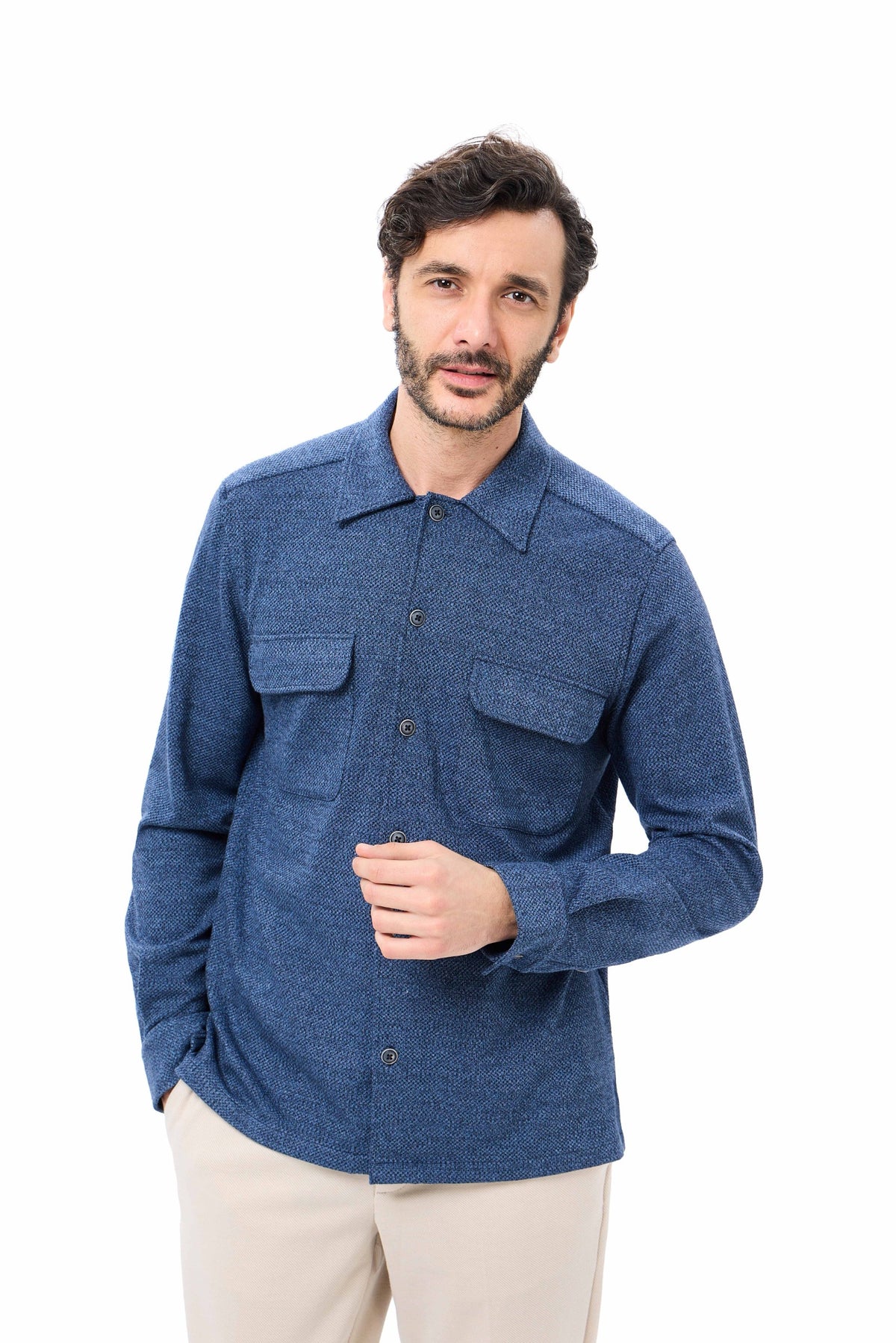 Indigo Dobby Double-Faced Knit Shirt Jacket