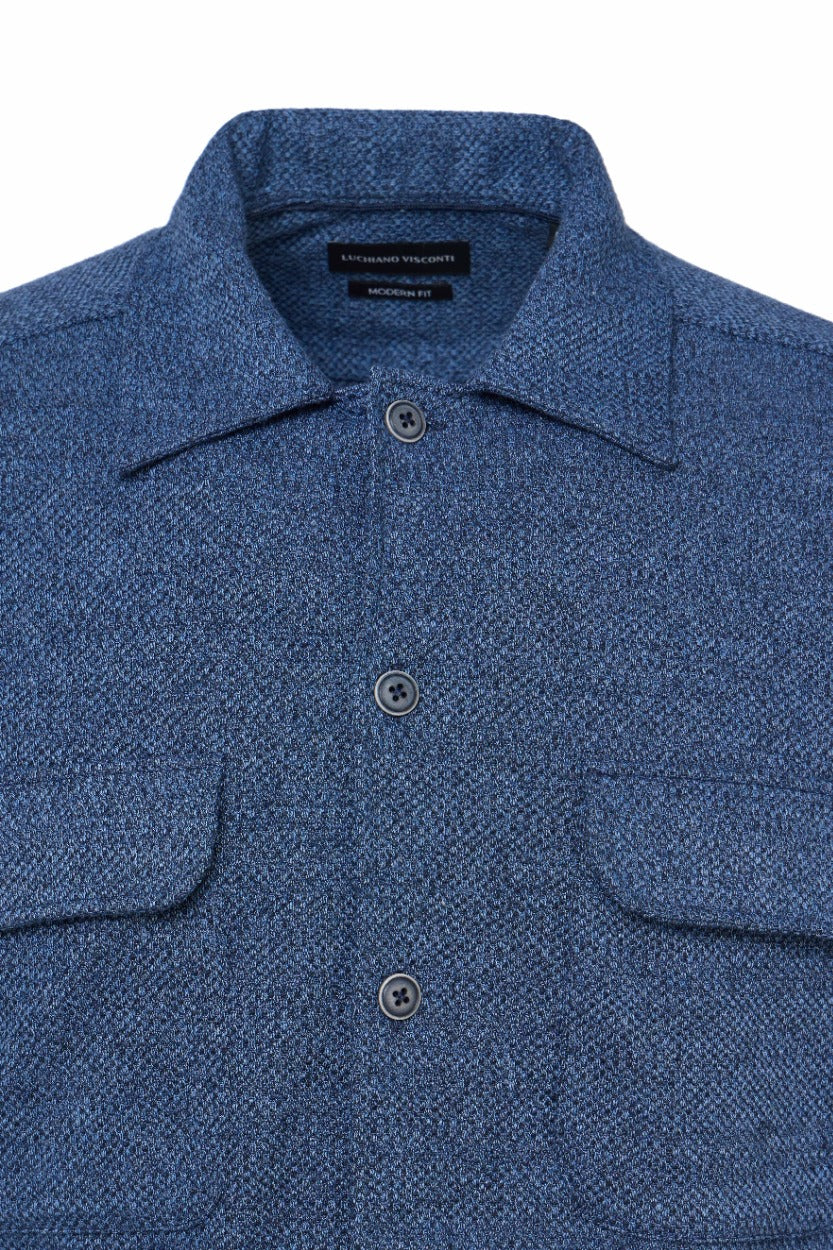 Indigo Dobby Double-Faced Knit Shirt Jacket