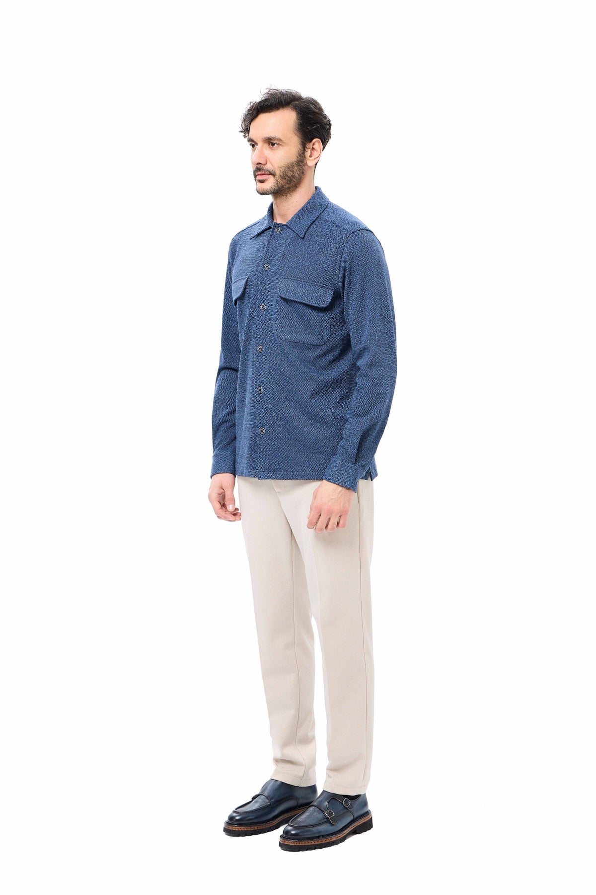 Indigo Dobby Double-Faced Knit Shirt Jacket