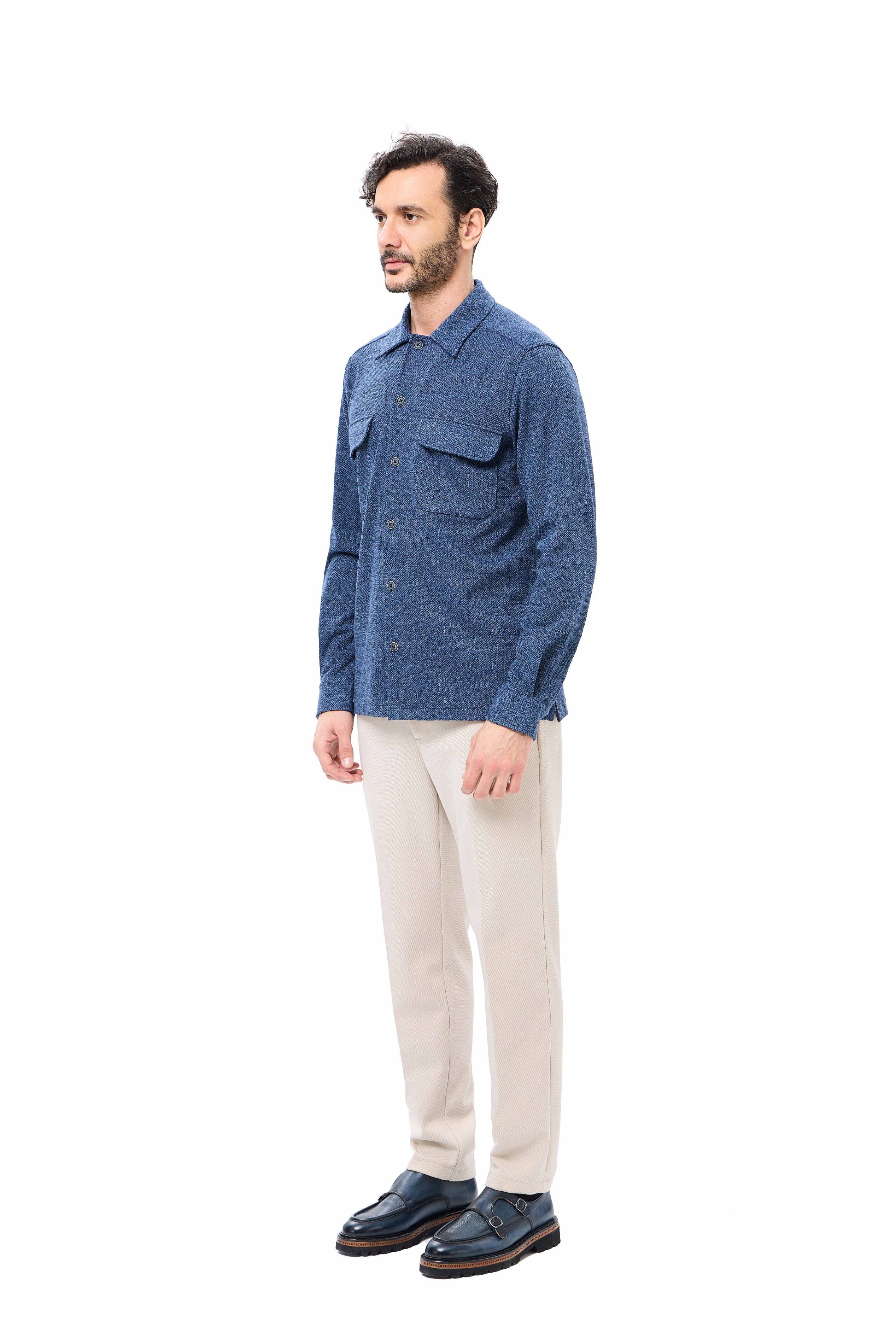 Indigo Dobby Double-Faced Knit Shirt Jacket