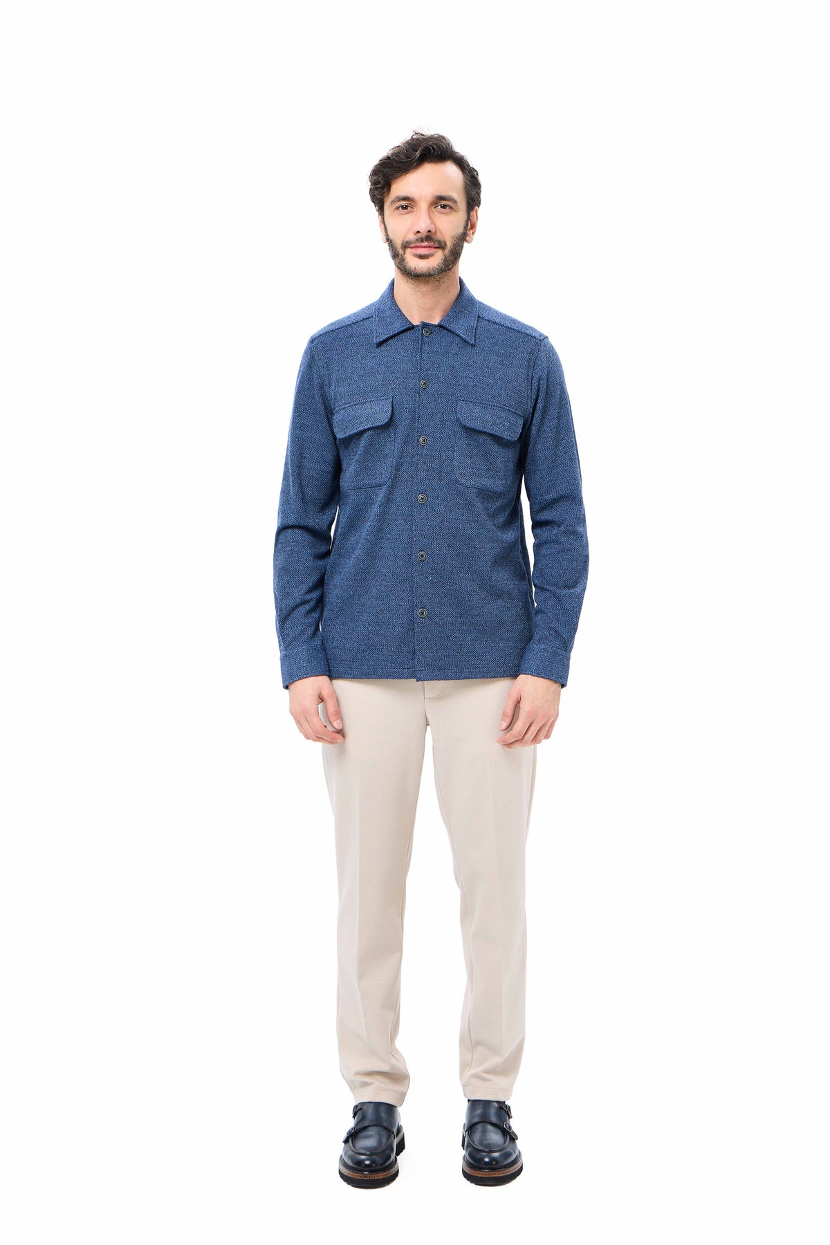 Indigo Dobby Double-Faced Knit Shirt Jacket