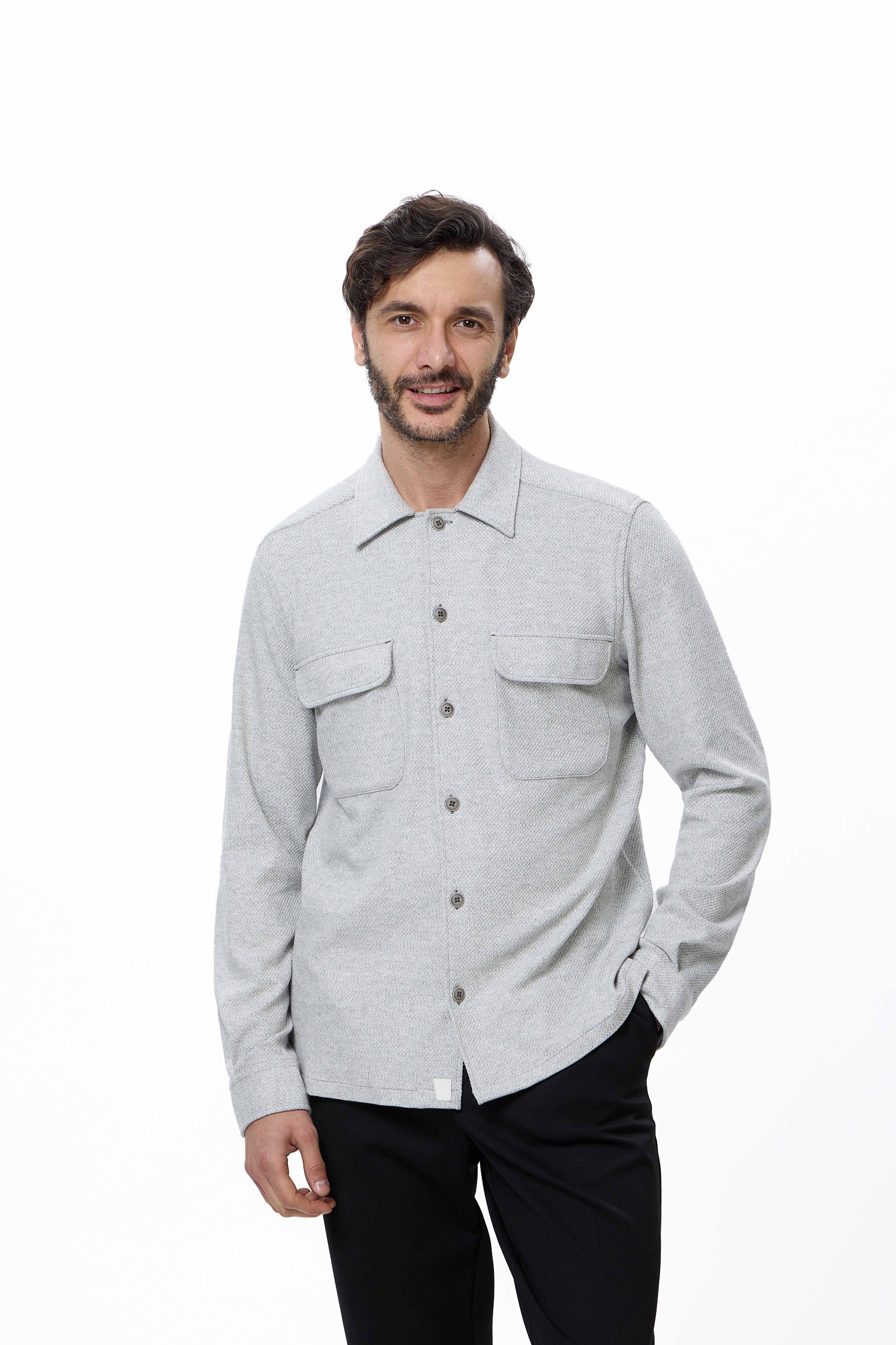 Grey Dobby Double-Faced Knit Shirt Jacket
