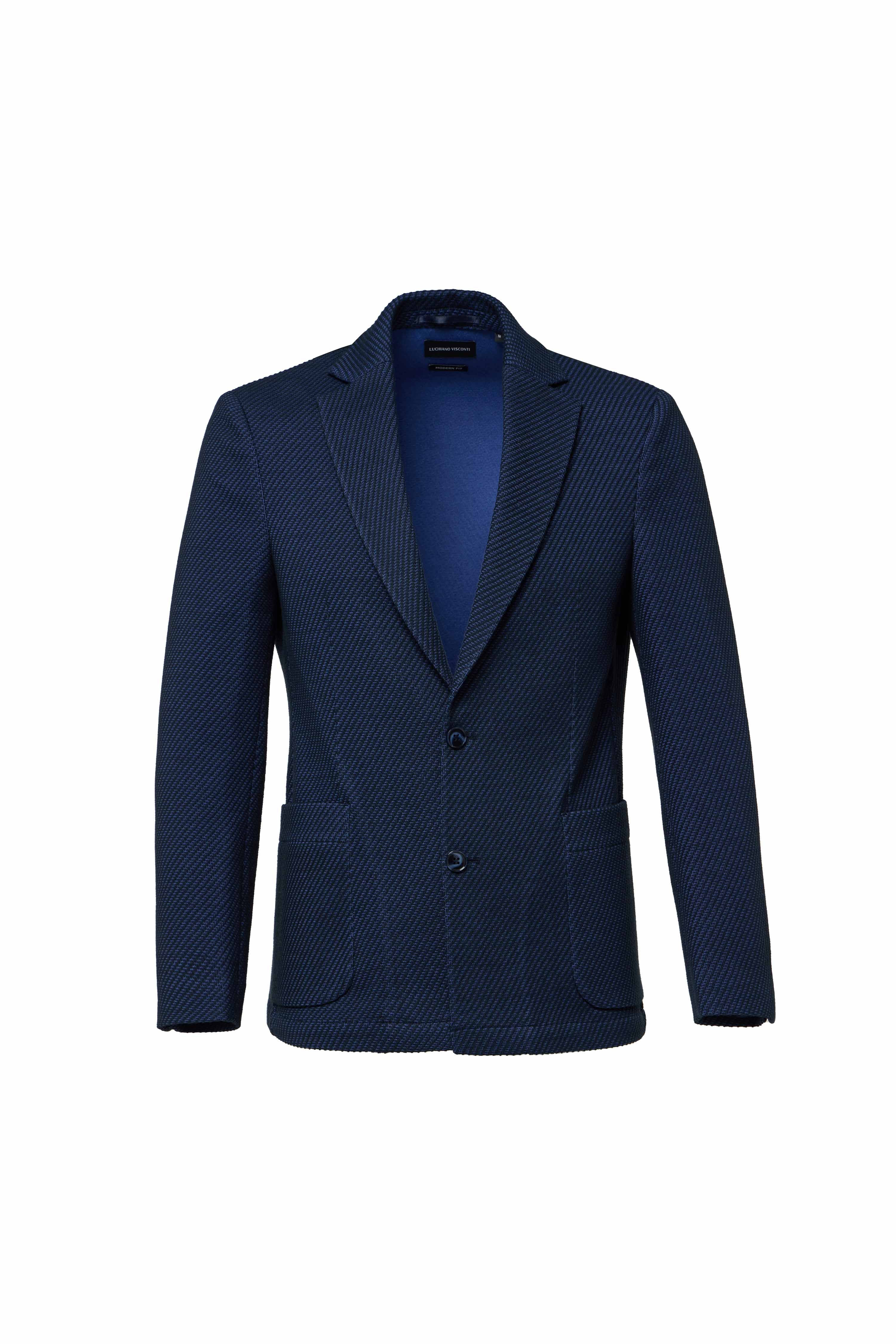 Indigo Raised Diagonal Dobby Jacquard Knit Jacket