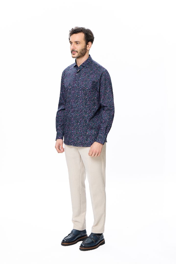 Multi-Purple Print Button-Down Shirt