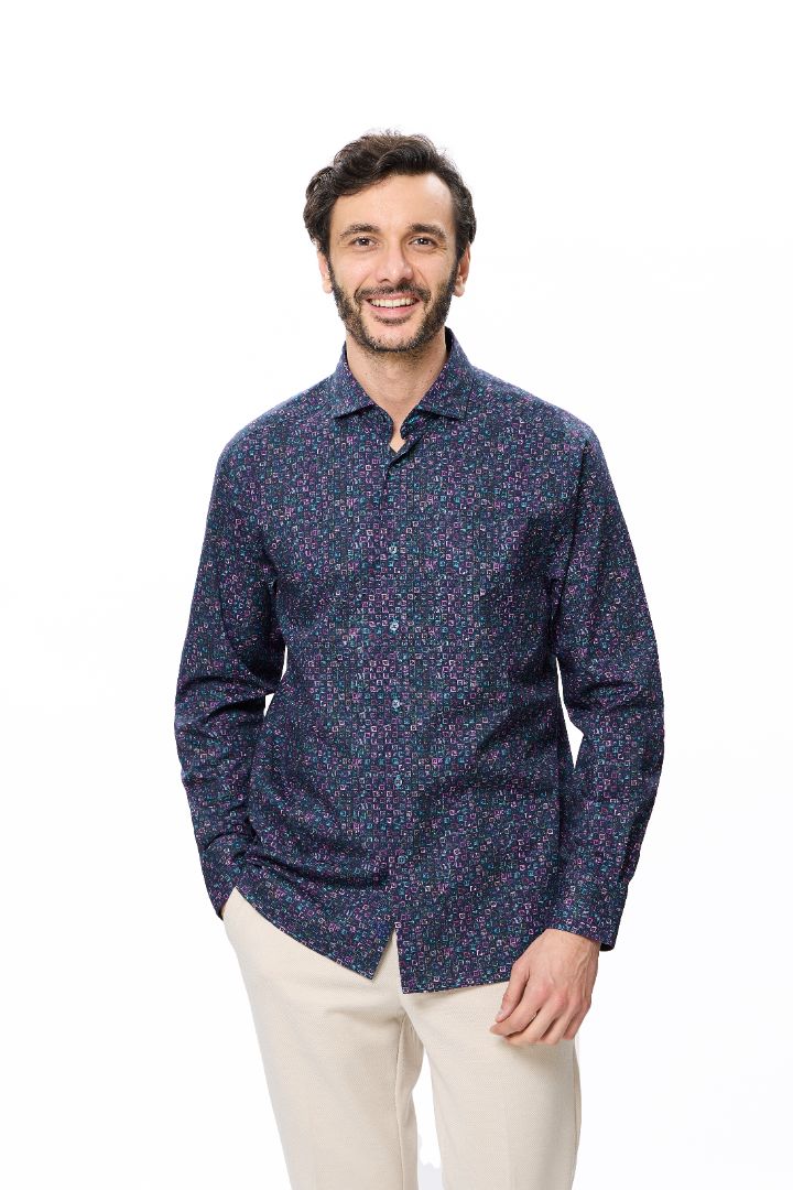 Multi-Purple Print Button-Down Shirt