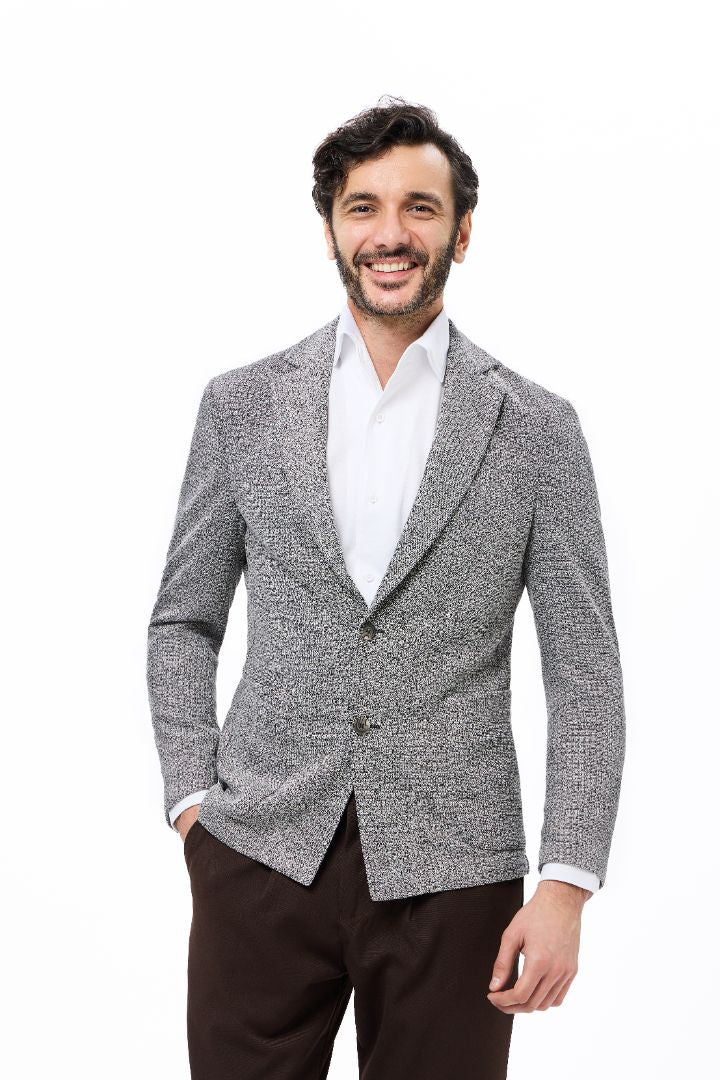 Grey Knitted Stripe Jacket