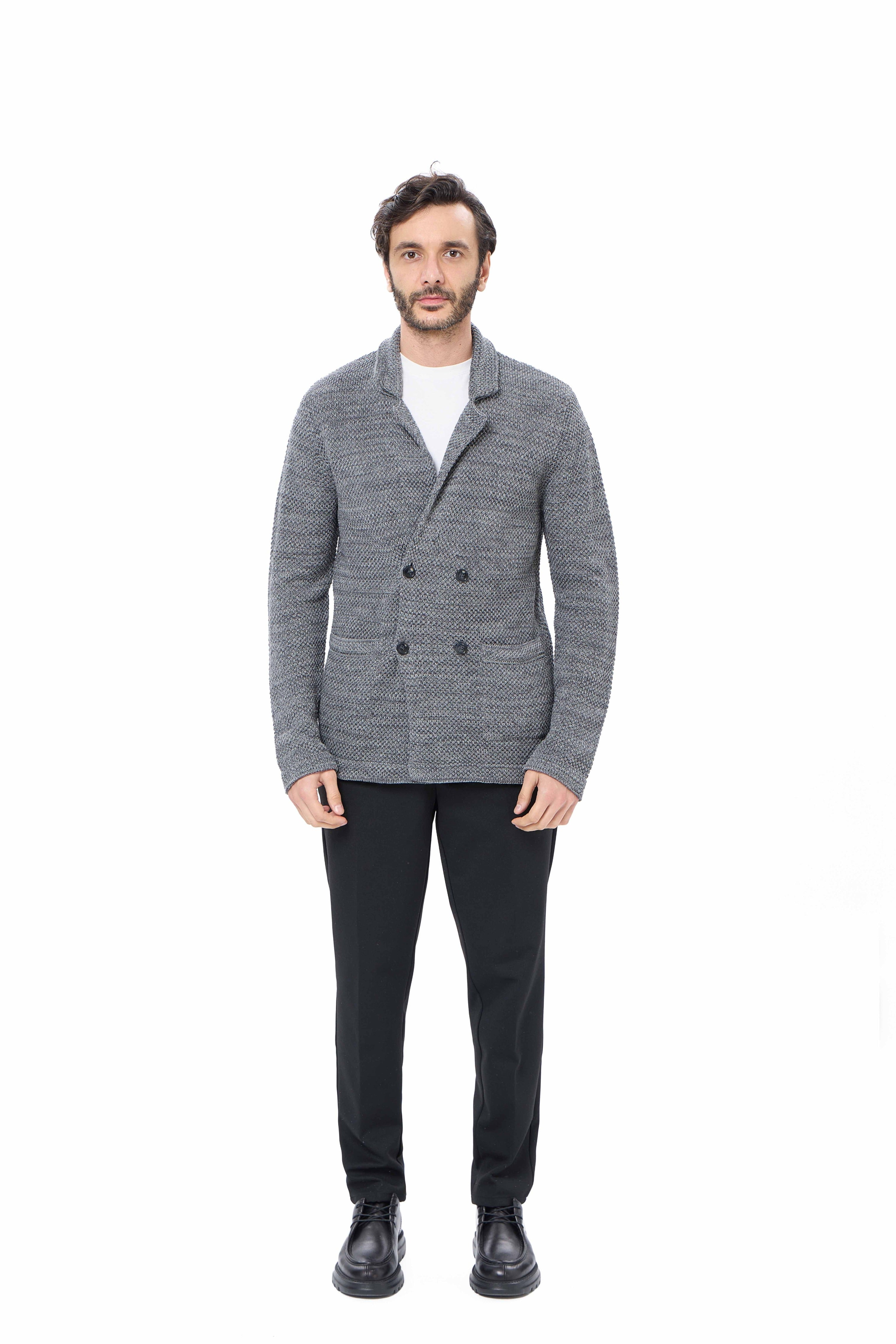 Dark Grey Double Breasted Braided Knit Sweater