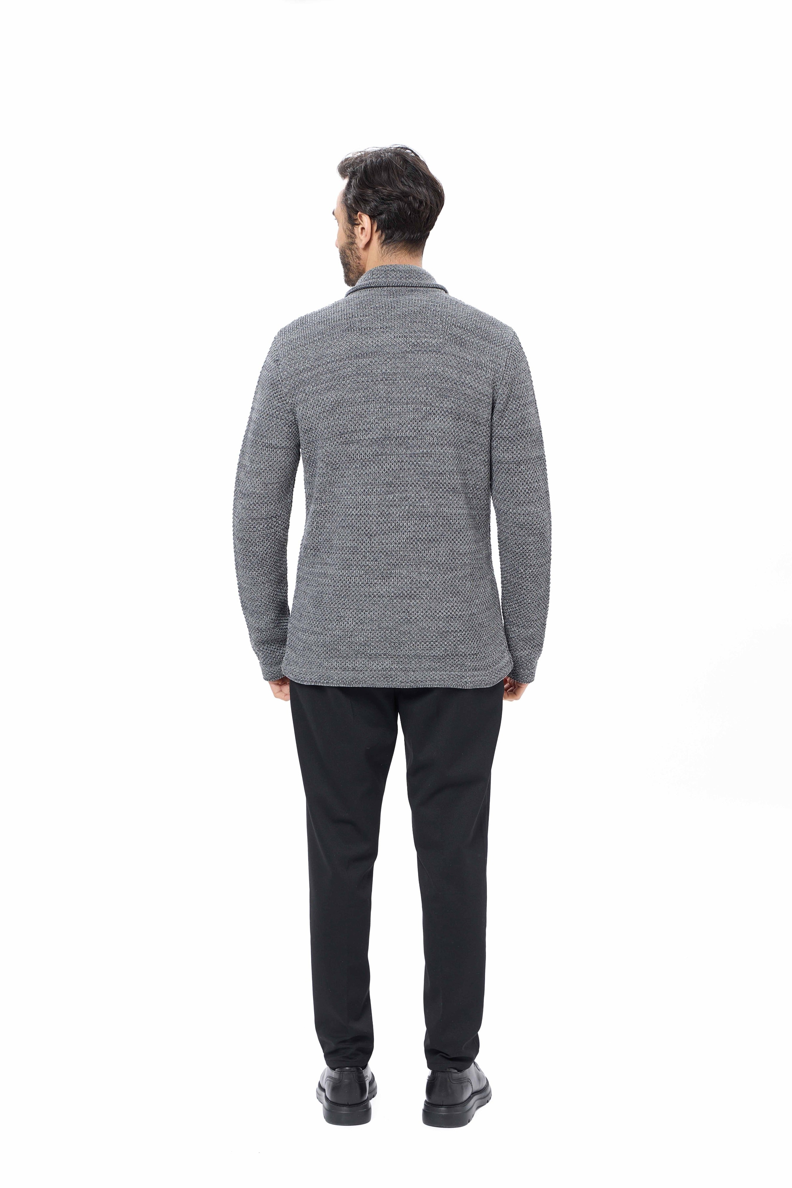 Dark Grey Double Breasted Braided Knit Sweater