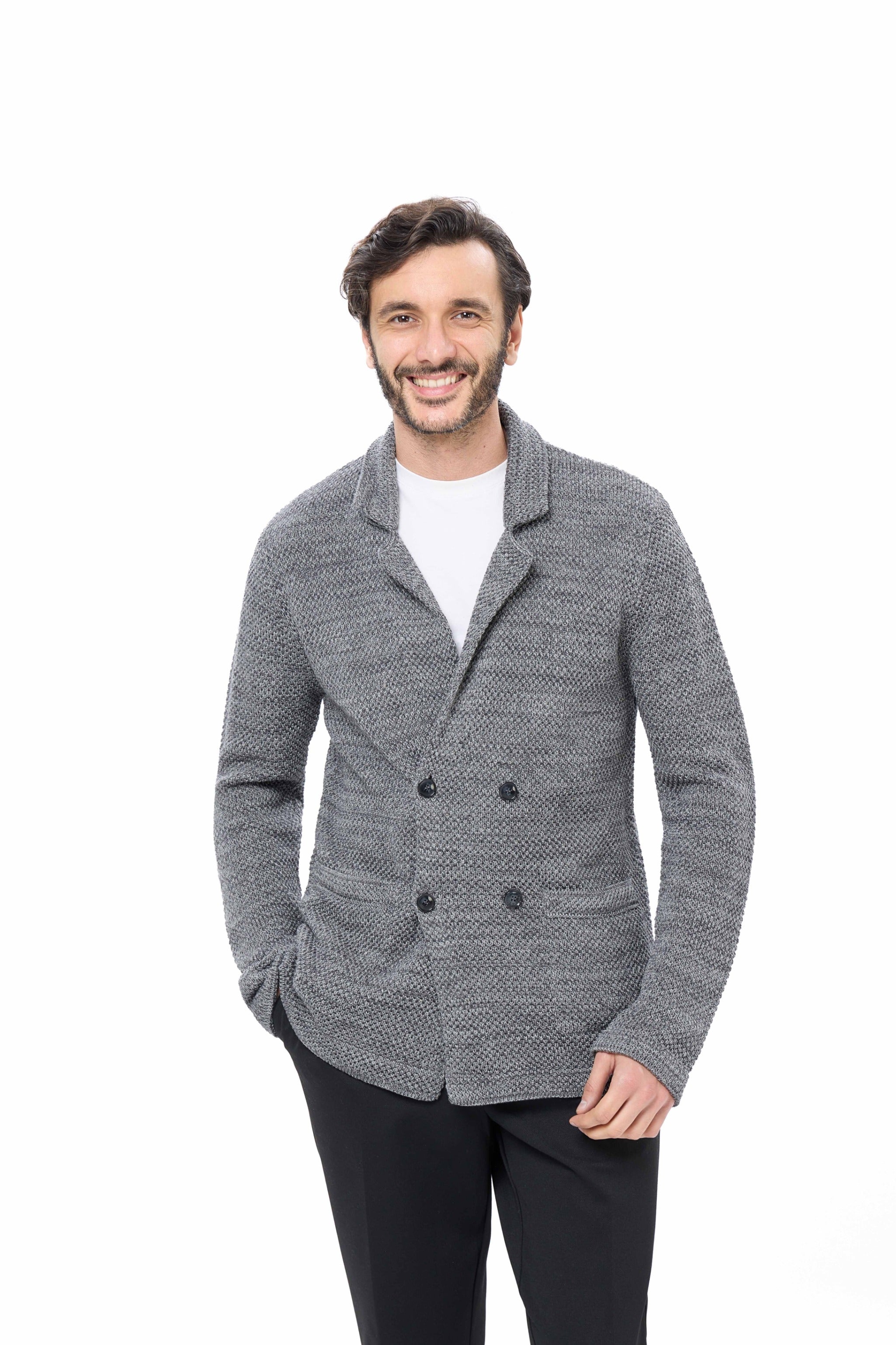 Dark Grey Double Breasted Braided Knit Sweater