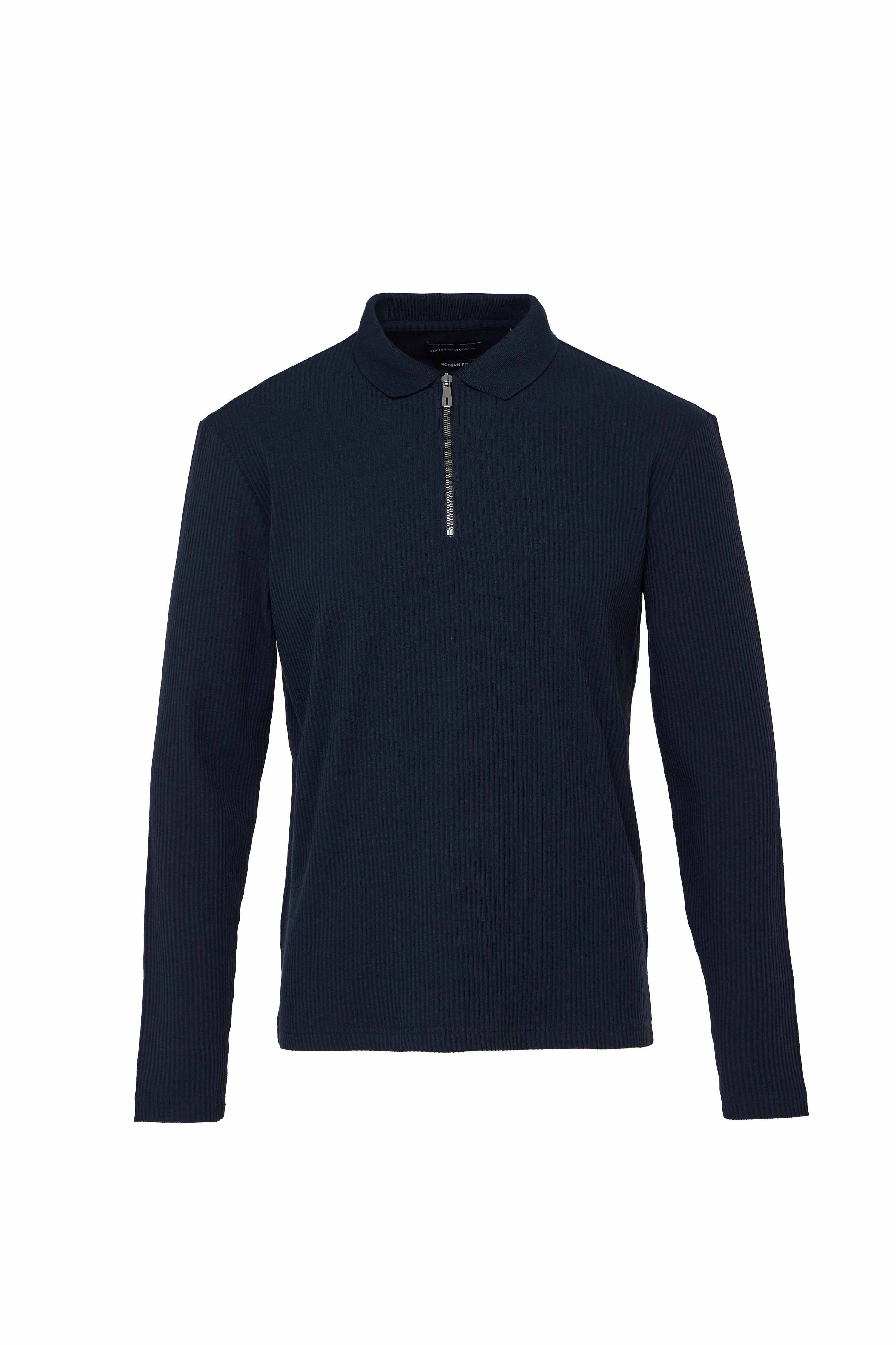 Navy Quarter Zip Accordion Polo Shirt