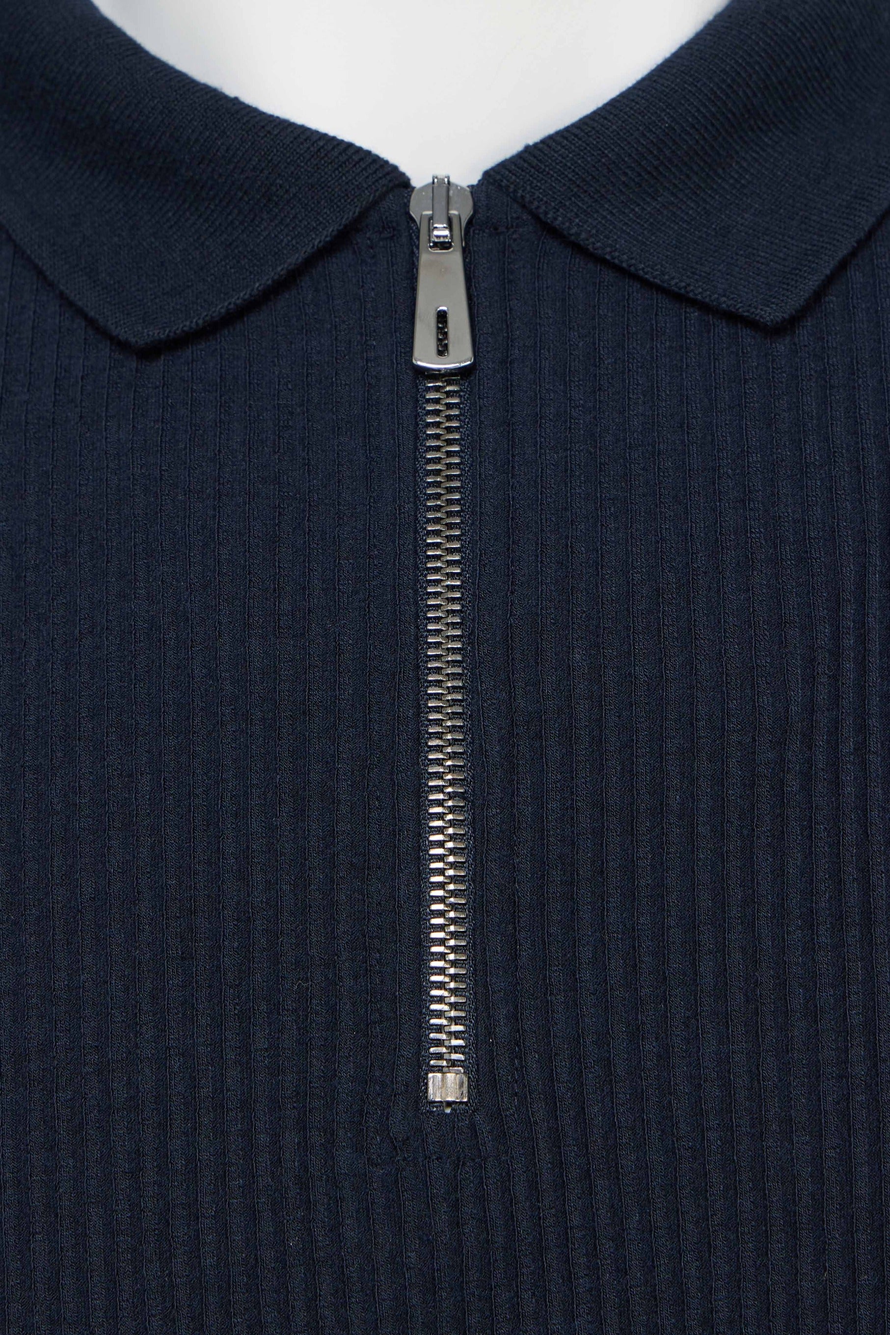 Navy Quarter Zip Accordion Polo Shirt