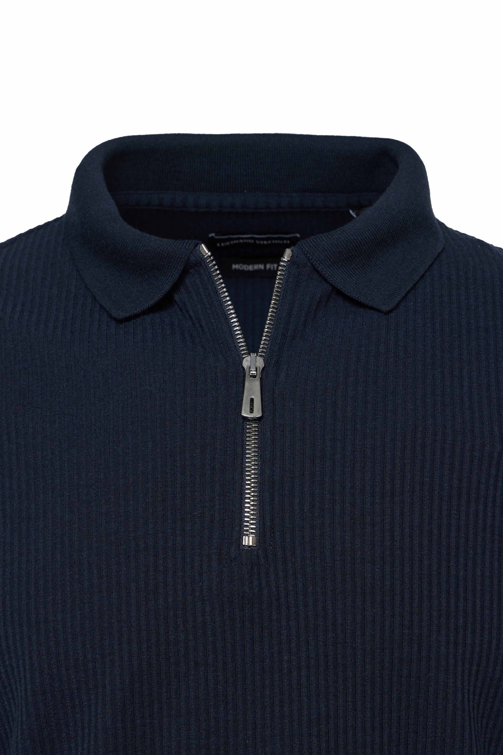 Navy Quarter Zip Accordion Polo Shirt