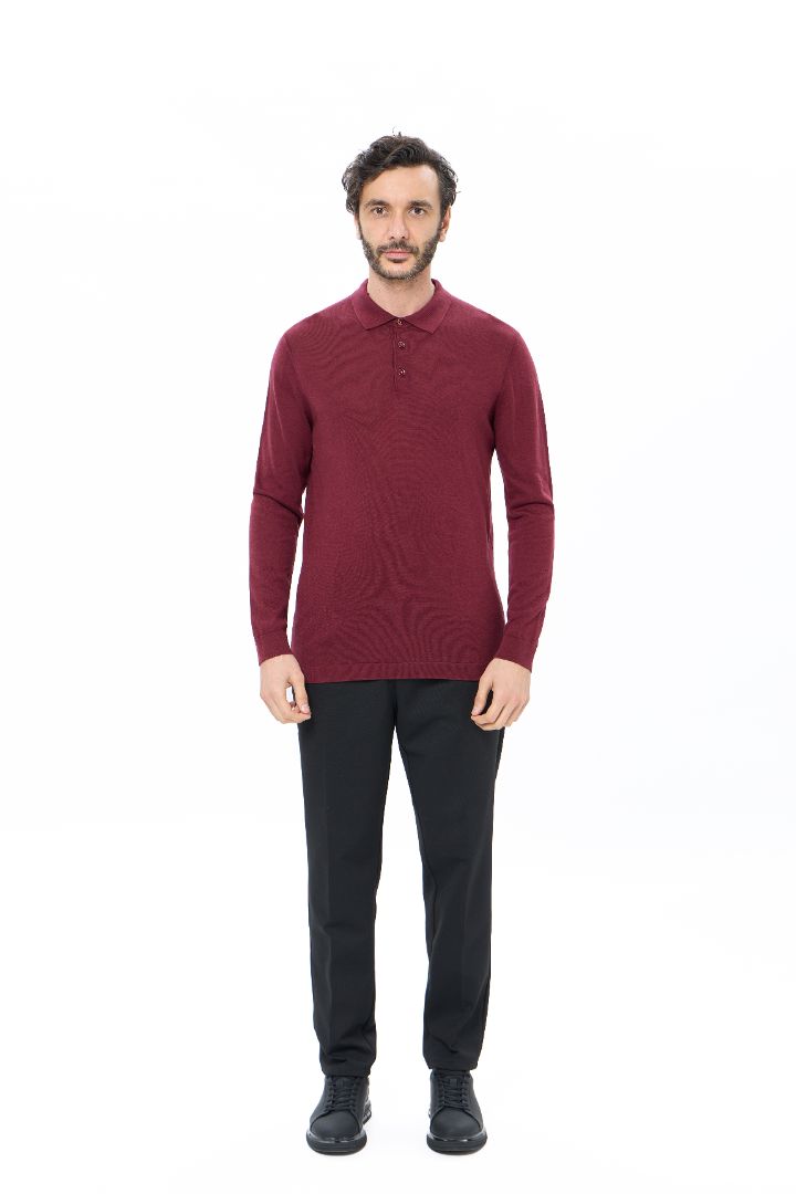 Bordeaux 3-Button Tencel Long Sleeve Polo