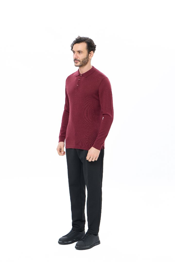 Bordeaux 3-Button Tencel Long Sleeve Polo
