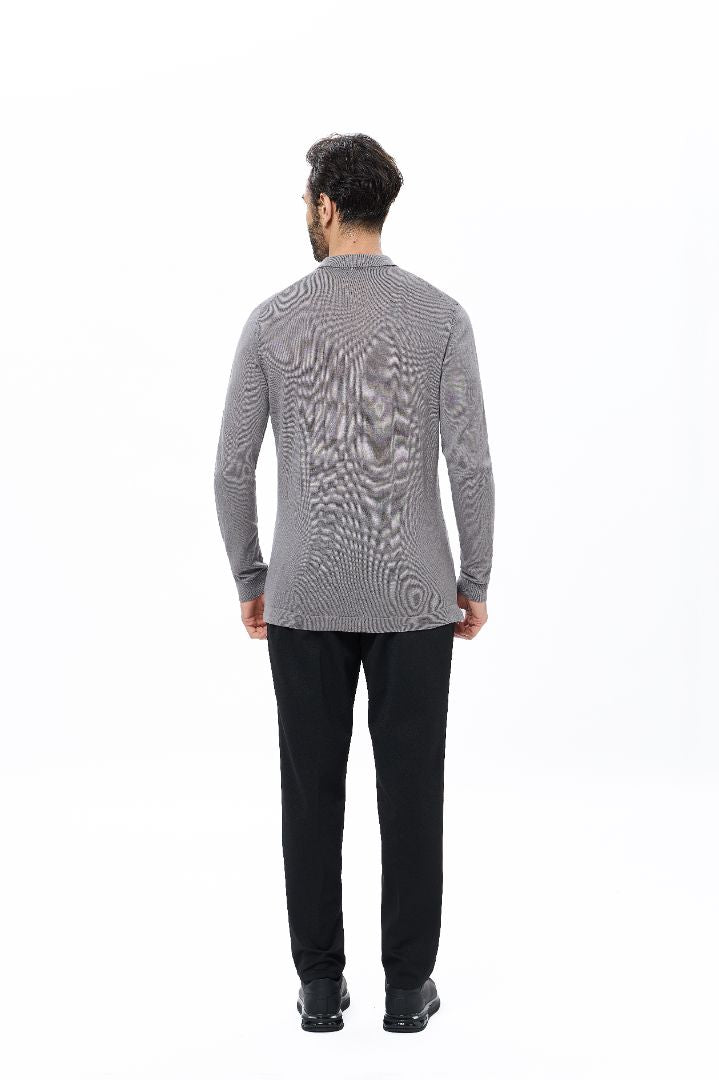 Dark Grey 3-Button Tencel Long Sleeve Polo