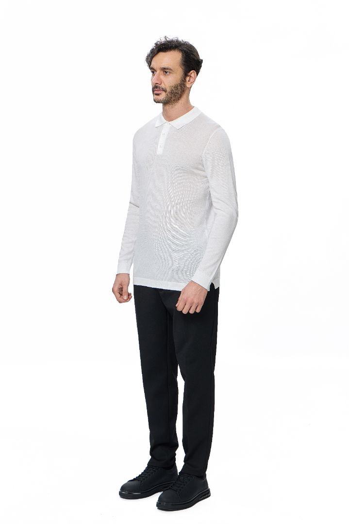 Ecru 3-Button Tencel Long Sleeve Polo