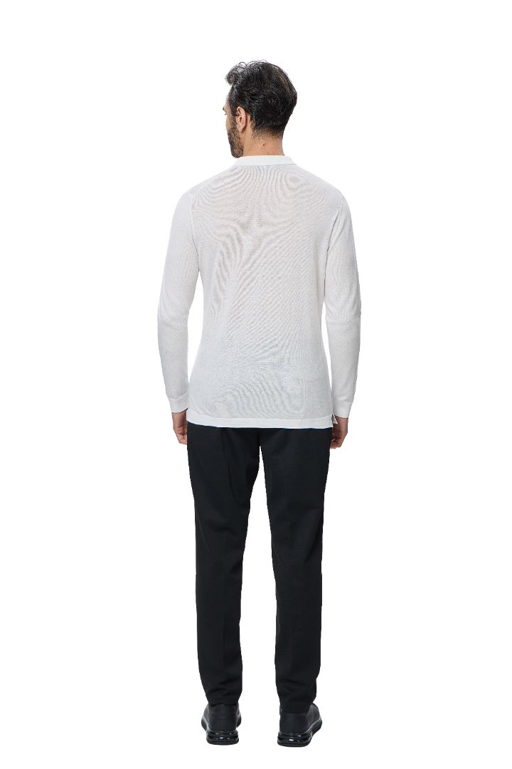 Ecru 3-Button Tencel Long Sleeve Polo