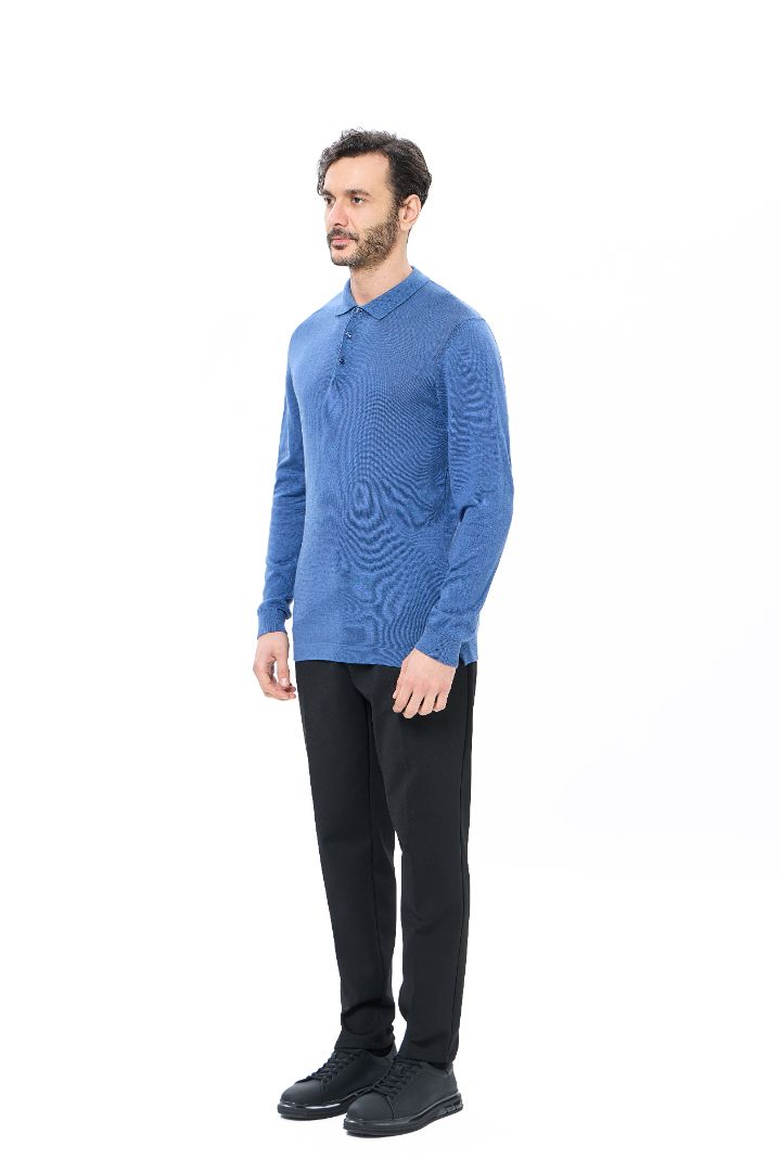 Indigo 3-Button Tencel Long Sleeve Polo