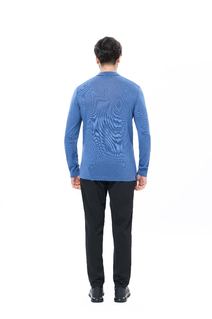 Indigo 3-Button Tencel Long Sleeve Polo