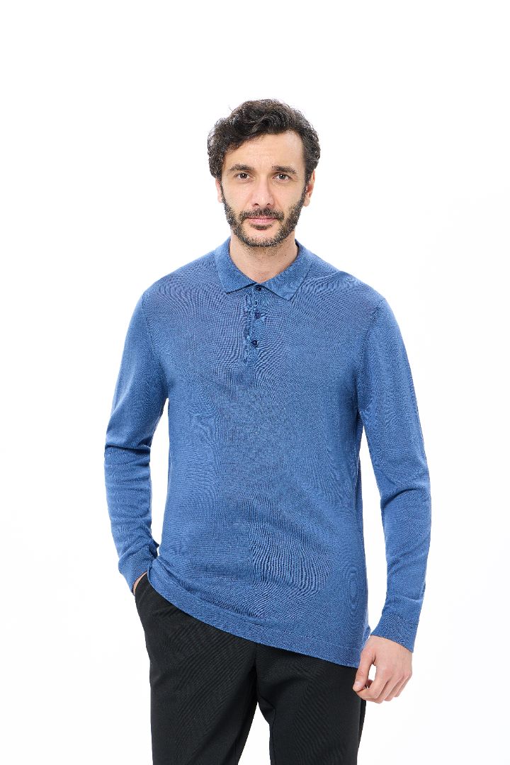 Indigo 3-Button Tencel Long Sleeve Polo
