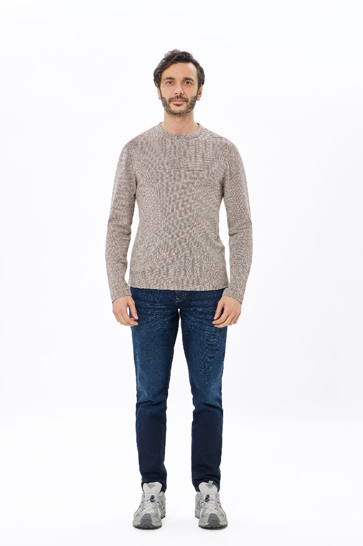 Coffee Henley Jacquard Long Sleeve