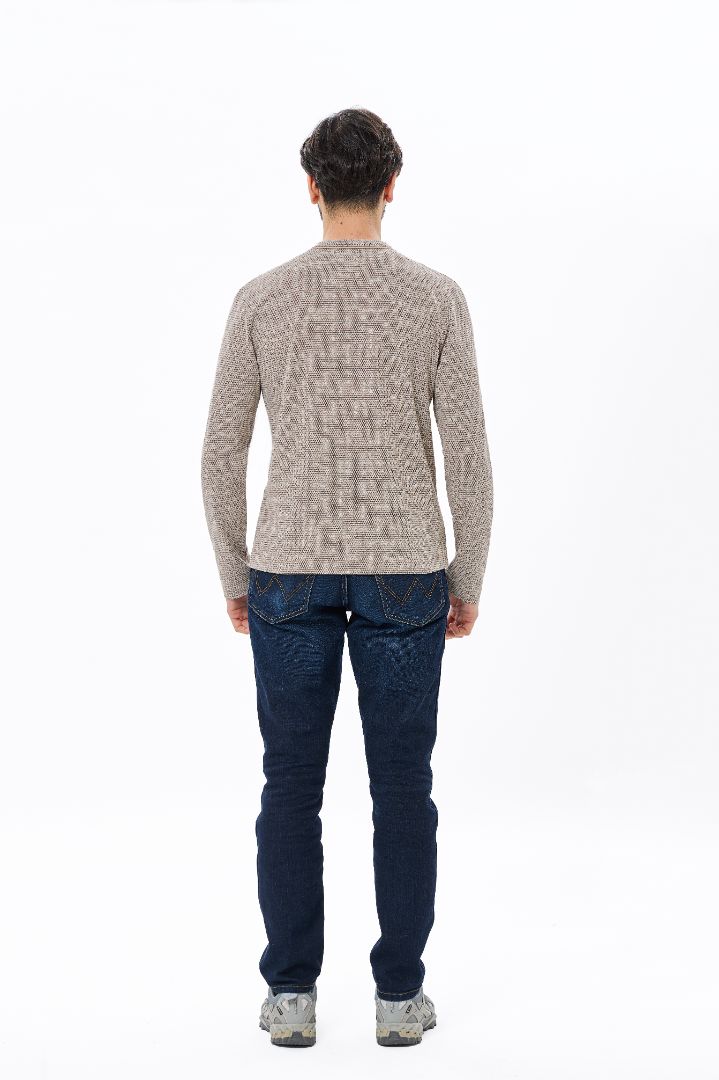 Coffee Henley Jacquard Long Sleeve