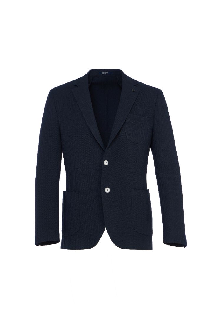Navy Stripe Jacquard Knit Blazer