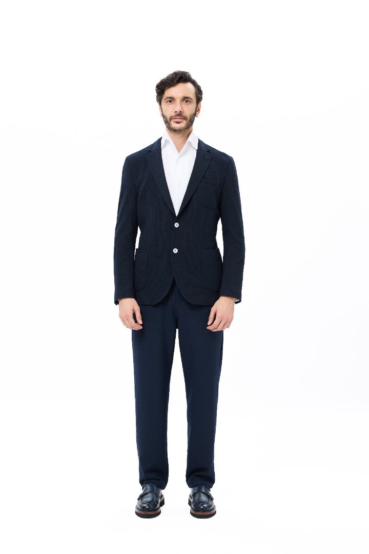 Navy Stripe Jacquard Knit Blazer