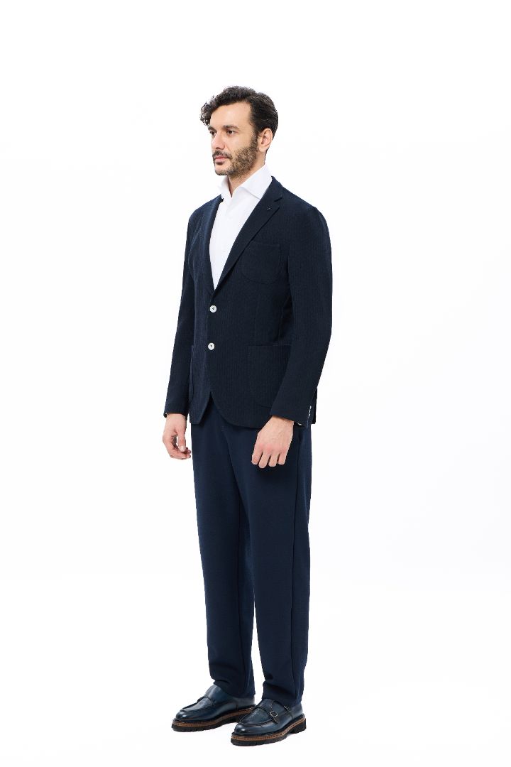 Navy Stripe Jacquard Knit Blazer