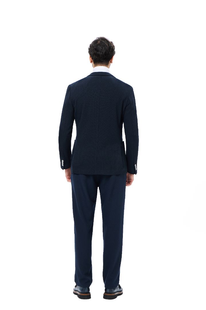 Navy Stripe Jacquard Knit Blazer