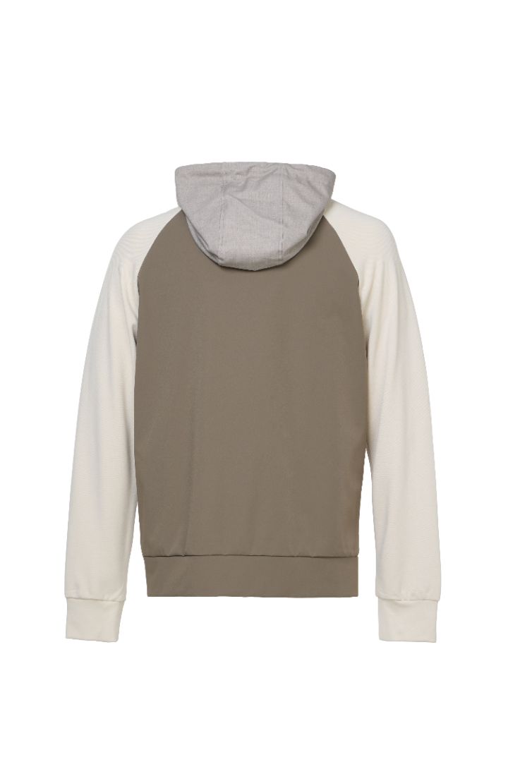 Taupe Full Zip Hoodie with Double Faced Interlock Sleeves