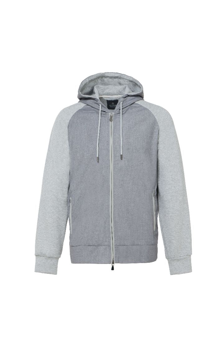Grey Full Zip Hoodie with Double Faced Interlock Sleeves