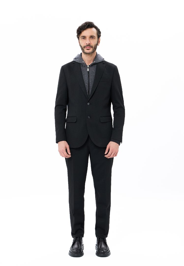 Knit Black Sport Coat with Removable Hoodie