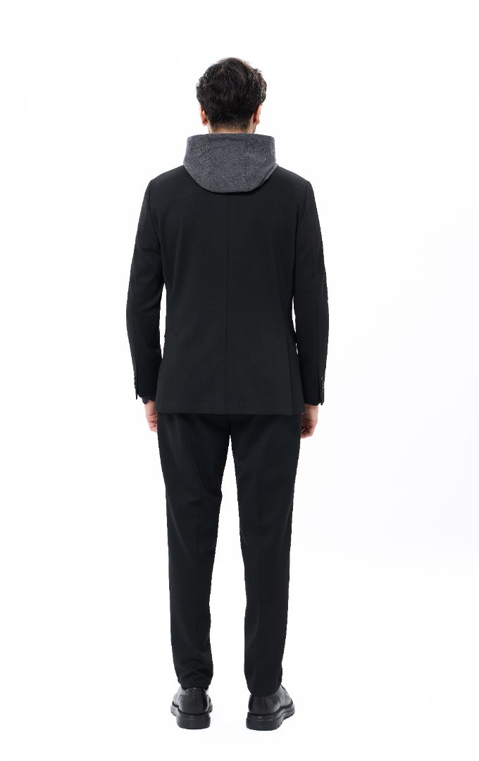 Knit Black Sport Coat with Removable Hoodie