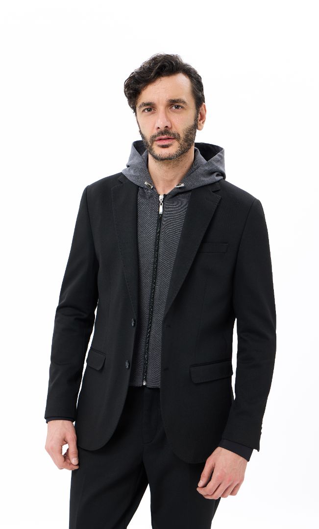 Knit Black Sport Coat with Removable Hoodie