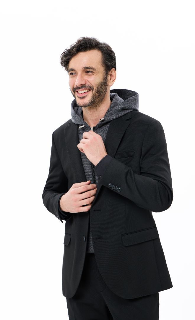 Knit Black Sport Coat with Removable Hoodie