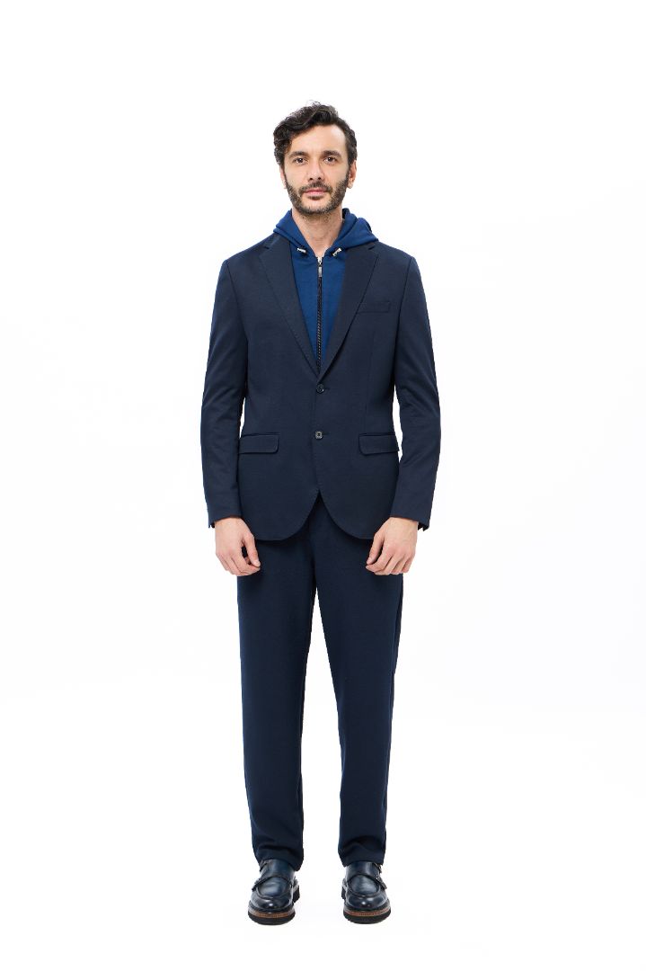 Knit Navy Sport Coat with Removable Hoodie