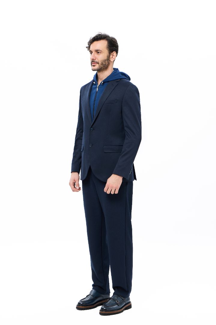 Knit Navy Sport Coat with Removable Hoodie