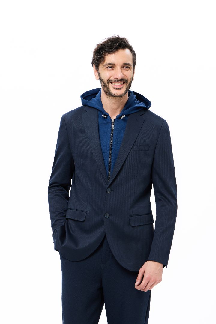 Knit Navy Sport Coat with Removable Hoodie