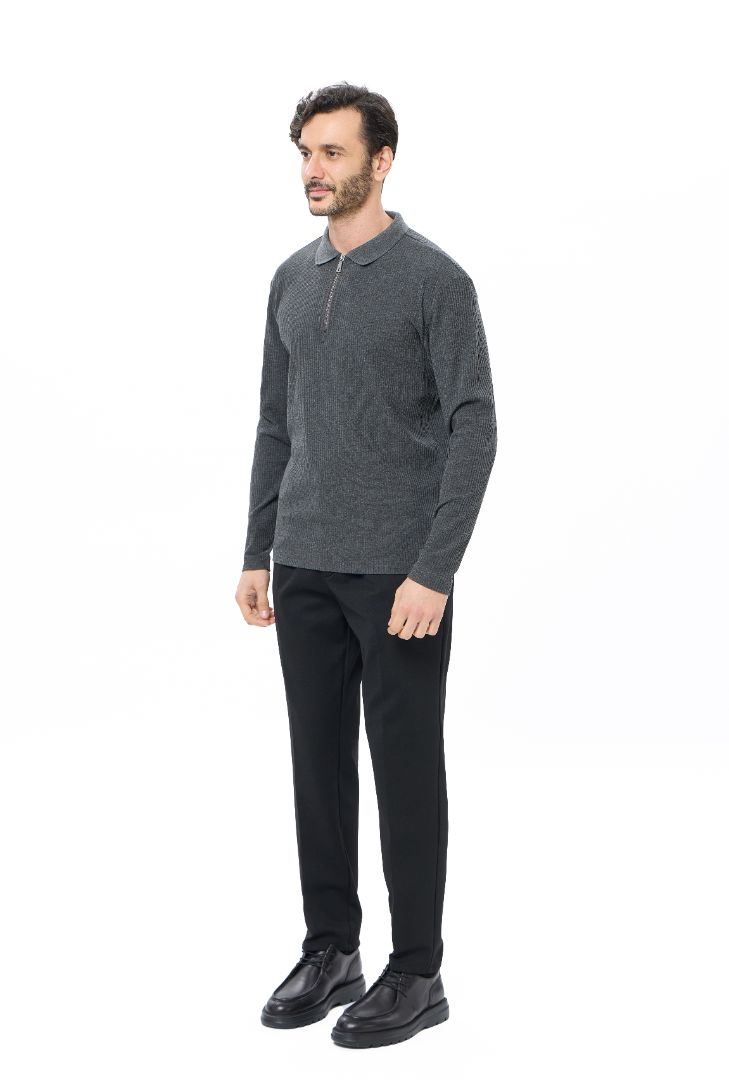 Charcoal Quarter Zip Accordion Polo Shirt