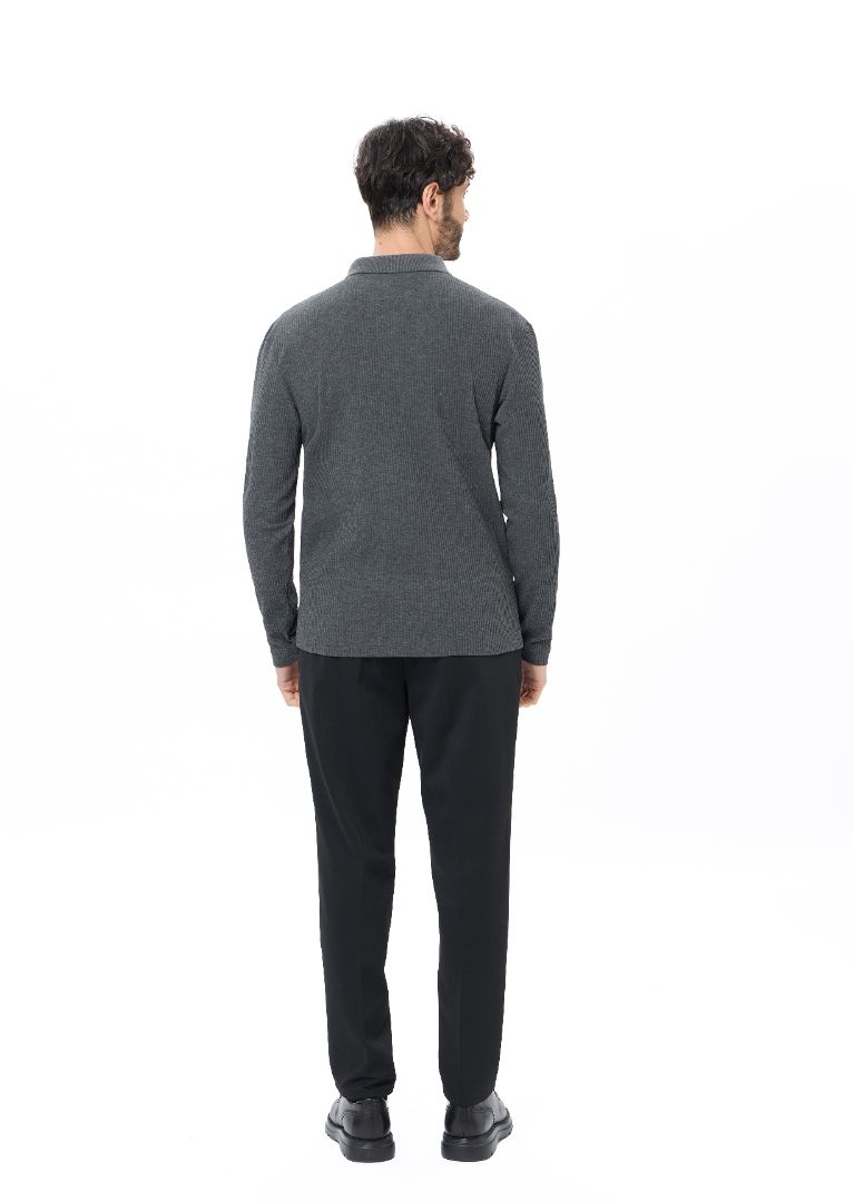 Charcoal Quarter Zip Accordion Polo Shirt