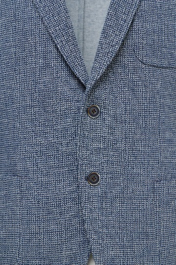 Navy Knit Blazer with Mercerized Finish